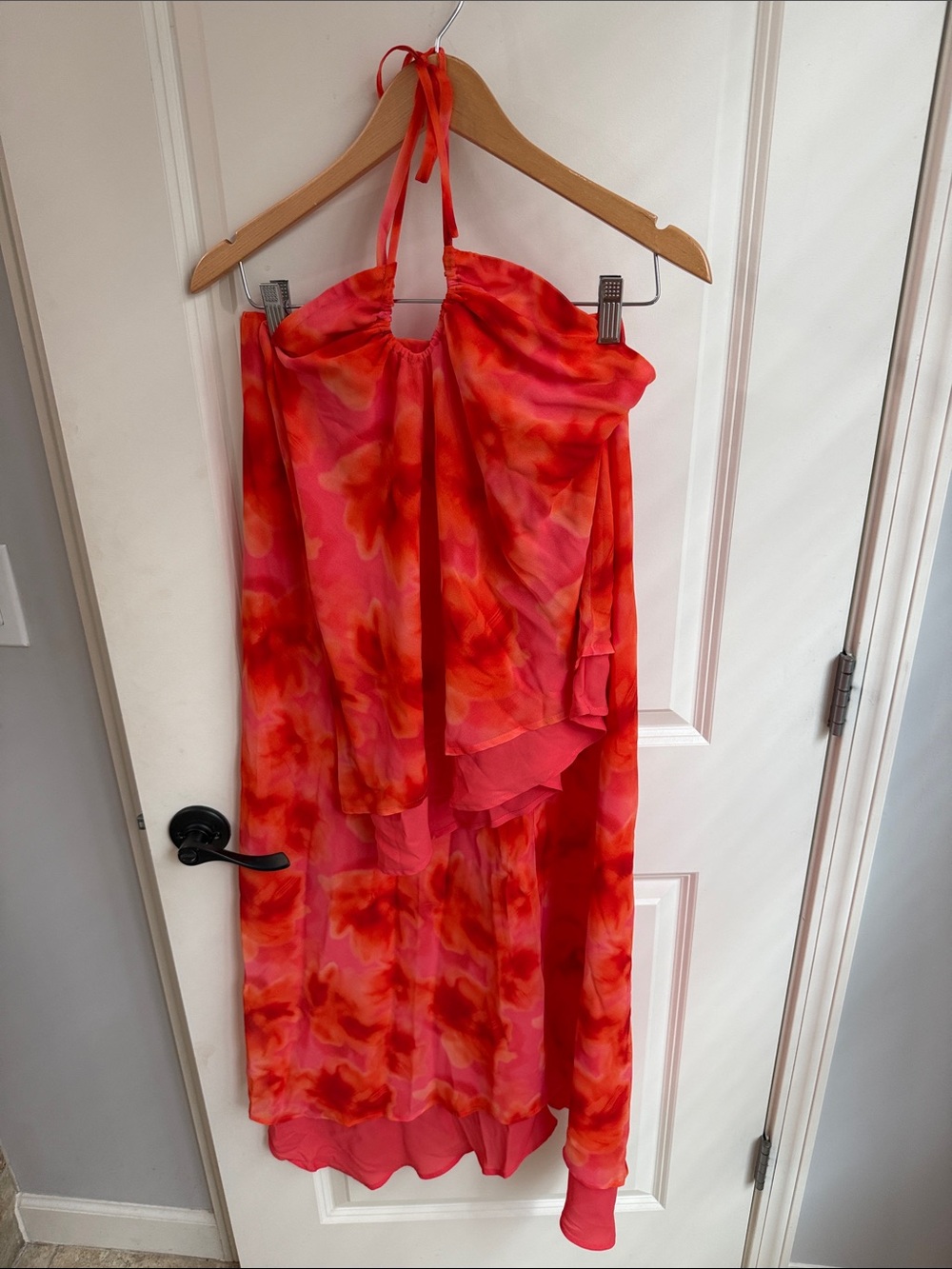 Studio Red Pink Floral High-Low Halter Skirt